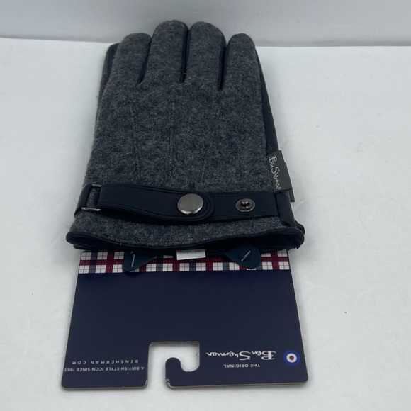 THE ORIGINAL BEN SHERMAN, MENS WARM GLOVES, FAUX WOOL & LEATHER, GREY & BLACK,XL - Picture 6 of 13